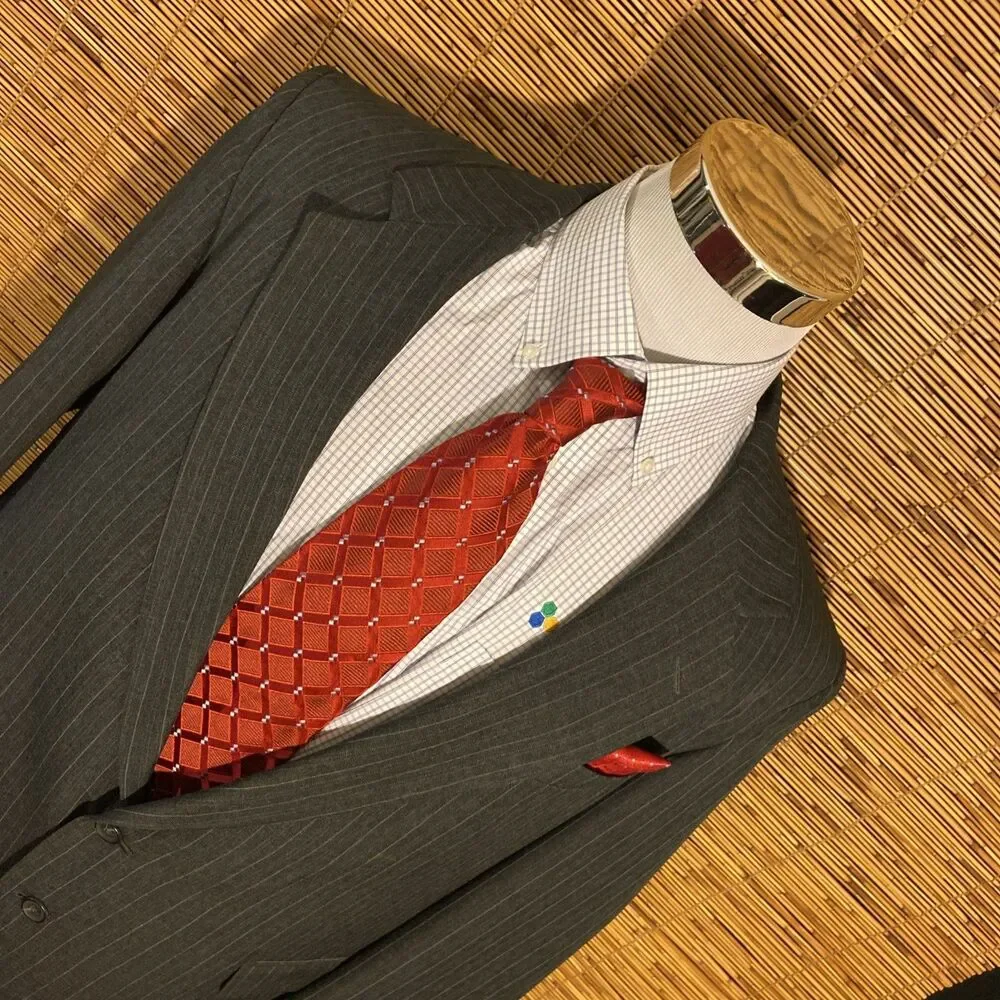 Luxury Wool Blend 2PC Suit Men’s Size 44 Gray Strip Business Wedding Formal